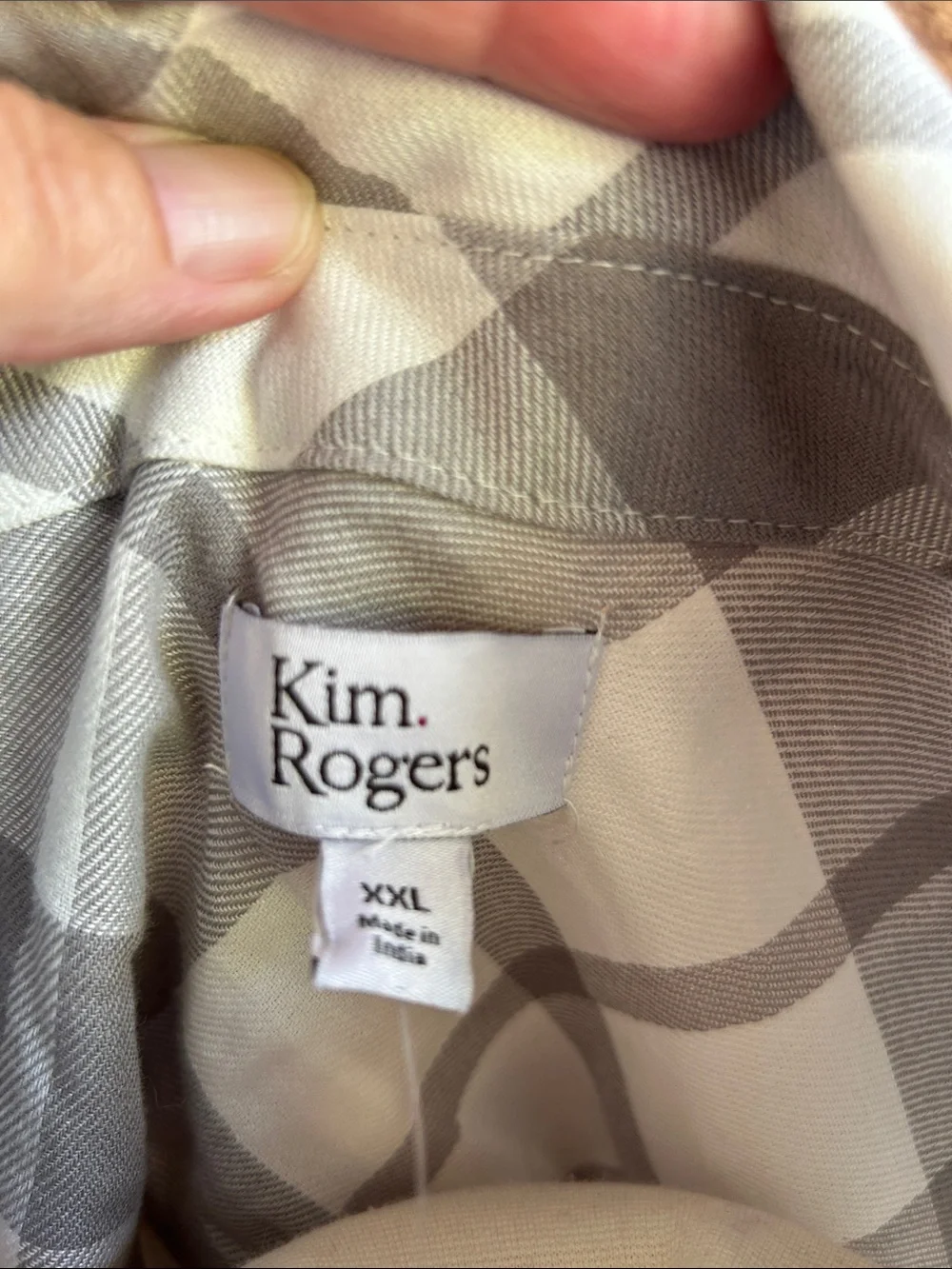 NWT XXL Kim Rogers Gray and White Plaid Button-Down Shirt